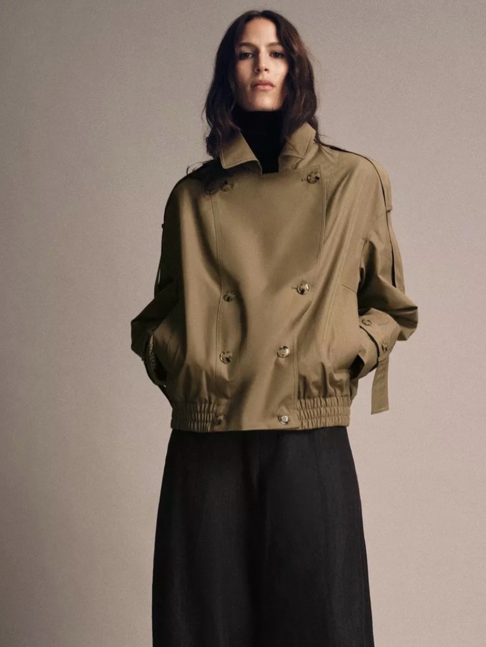 NWT. Zara ZW Collection Tan Padded Short Trench Coat. Size L.